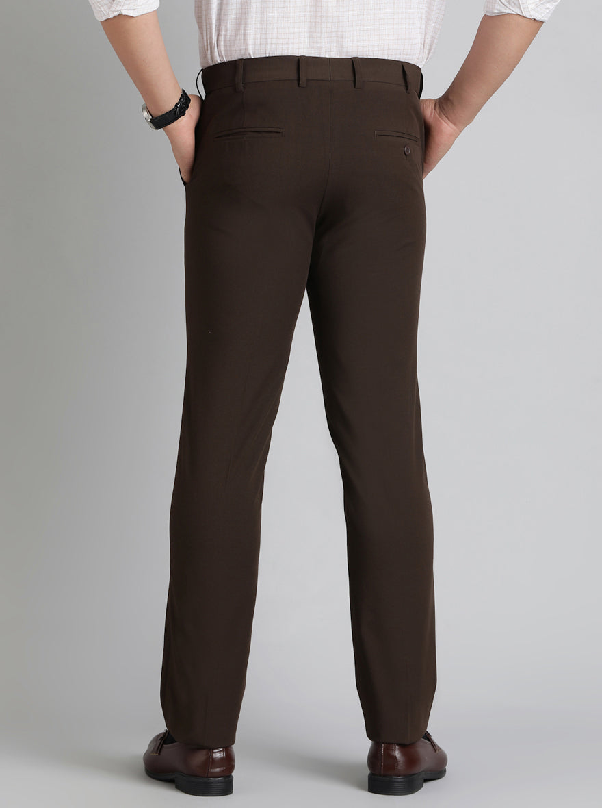 Brown Solid Slim Fit Formal Trouser | Metal