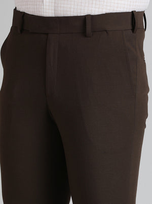 Brown Solid Slim Fit Formal Trouser | Metal