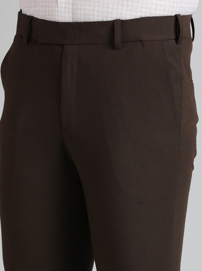 Brown Solid Slim Fit Formal Trouser | Metal