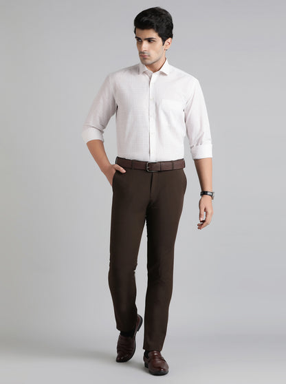 Brown Solid Slim Fit Formal Trouser | Metal