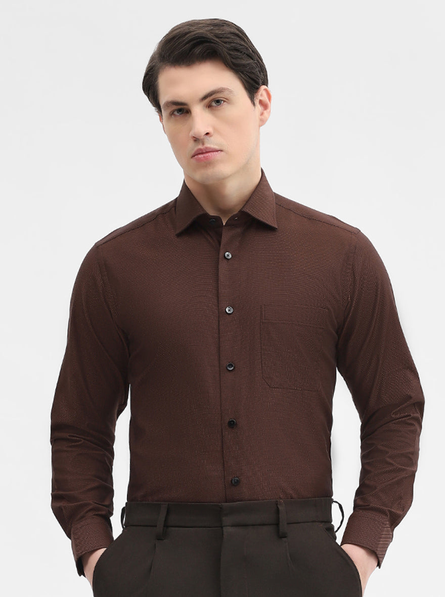 Brown Solid Slim Fit Formal Shirt | Metal
