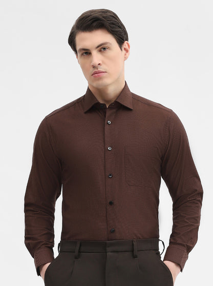 Brown Solid Slim Fit Formal Shirt | Metal