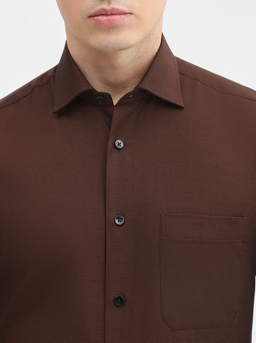 Brown Solid Slim Fit Formal Shirt | Metal