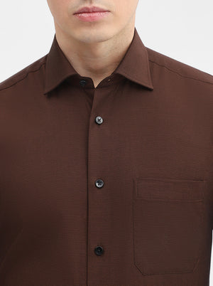 Brown Solid Slim Fit Formal Shirt | Metal