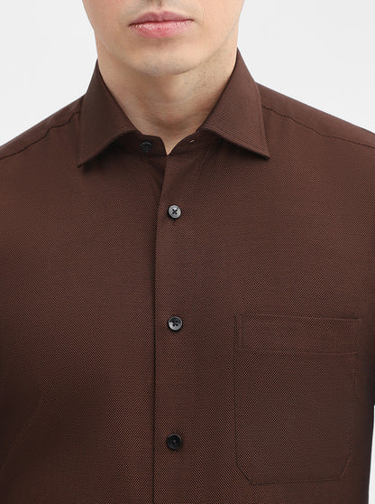 Brown Solid Slim Fit Formal Shirt | Metal