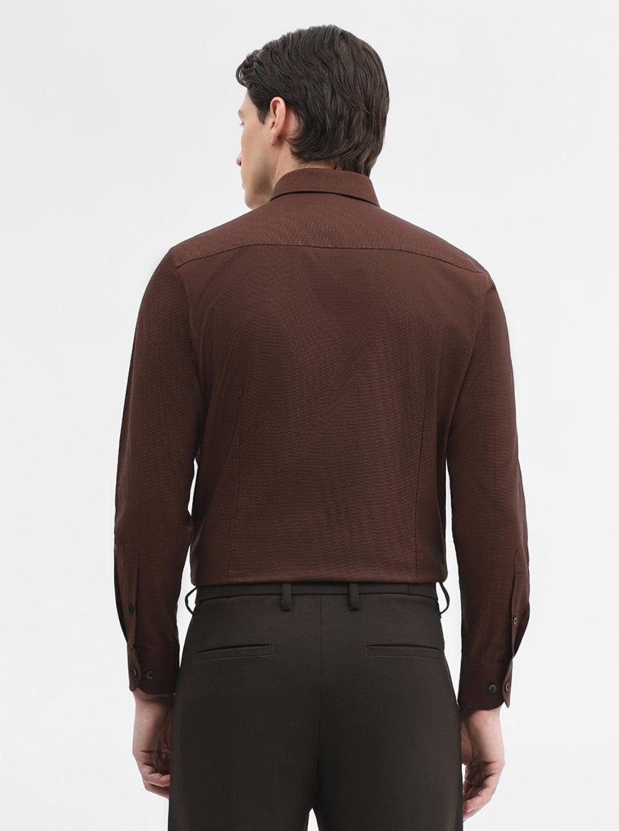 Brown Solid Slim Fit Formal Shirt | Metal