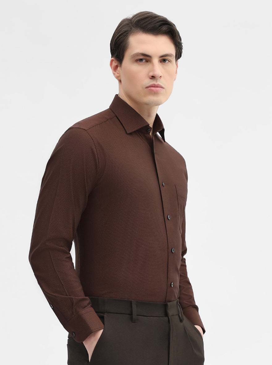 Brown Solid Slim Fit Formal Shirt | Metal