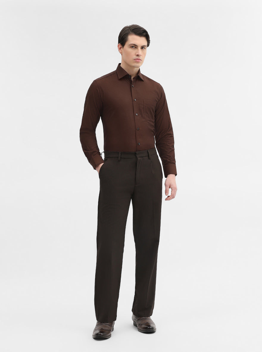 Brown Solid Slim Fit Formal Shirt | Metal