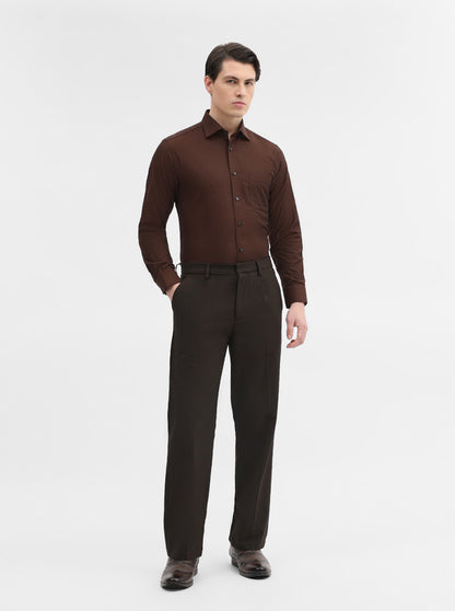 Brown Solid Slim Fit Formal Shirt | Metal