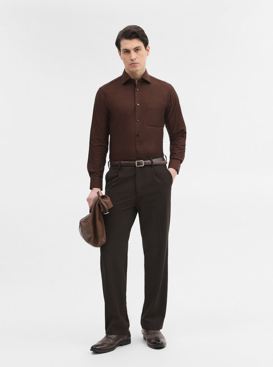 Brown Solid Slim Fit Formal Shirt | Metal