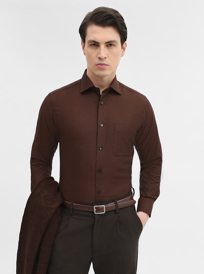 Brown Solid Slim Fit Formal Shirt | Metal