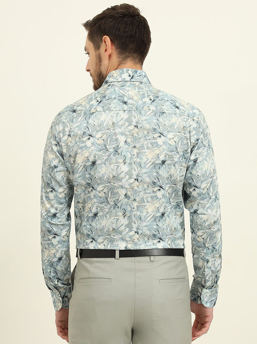 Light Blue Printed Slim Fit Party Wear Shirt | Wyre