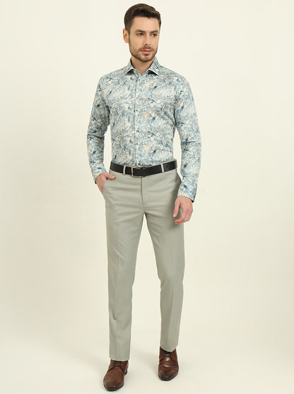 Light Blue Printed Slim Fit Party Wear Shirt | Wyre