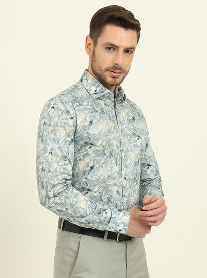 Light Blue Printed Slim Fit Party Wear Shirt | Wyre