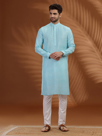 Ice Blue Solid Modi Kurta | JadeBlue