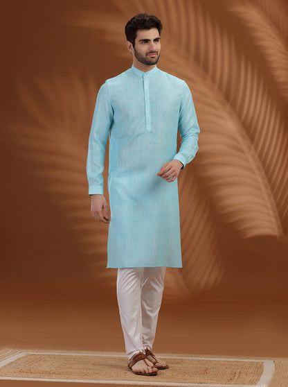 Ice Blue Solid Modi Kurta | JadeBlue