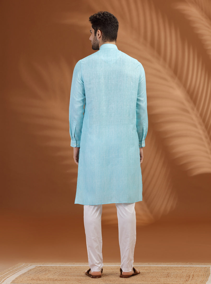 Ice Blue Solid Modi Kurta | JadeBlue
