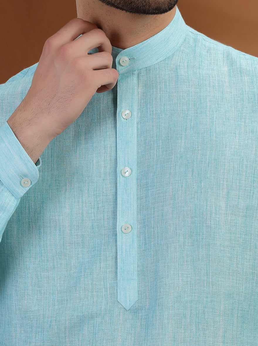 Ice Blue Solid Modi Kurta | JadeBlue