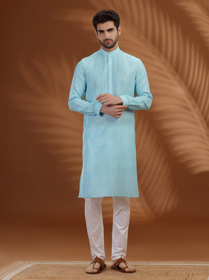 Ice Blue Solid Modi Kurta | JadeBlue
