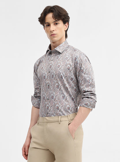 Grey Printed Slim Fit Party Wear Shirt | Greenfibre