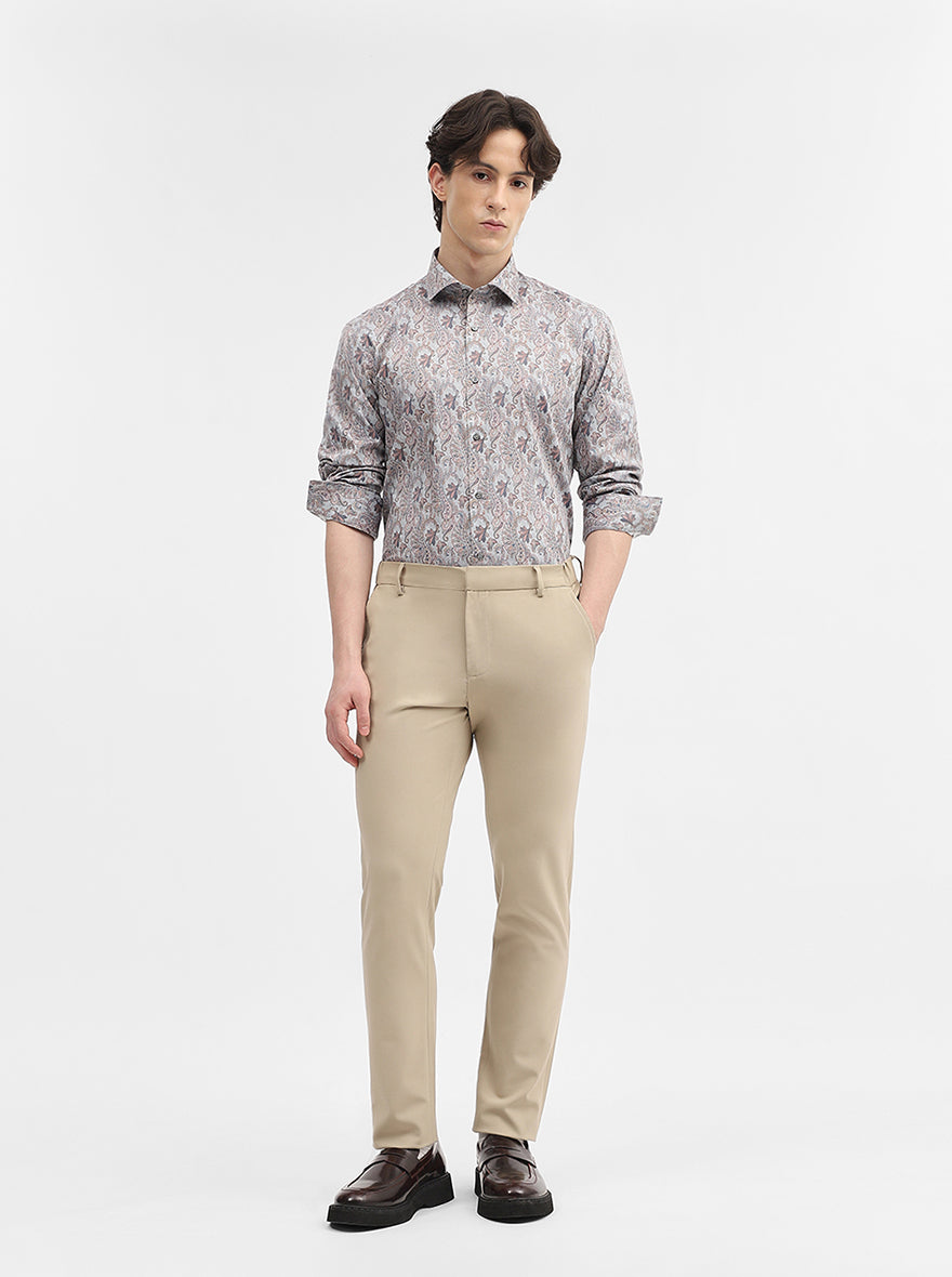 Grey Printed Slim Fit Party Wear Shirt | Greenfibre