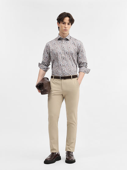 Grey Printed Slim Fit Party Wear Shirt | Greenfibre