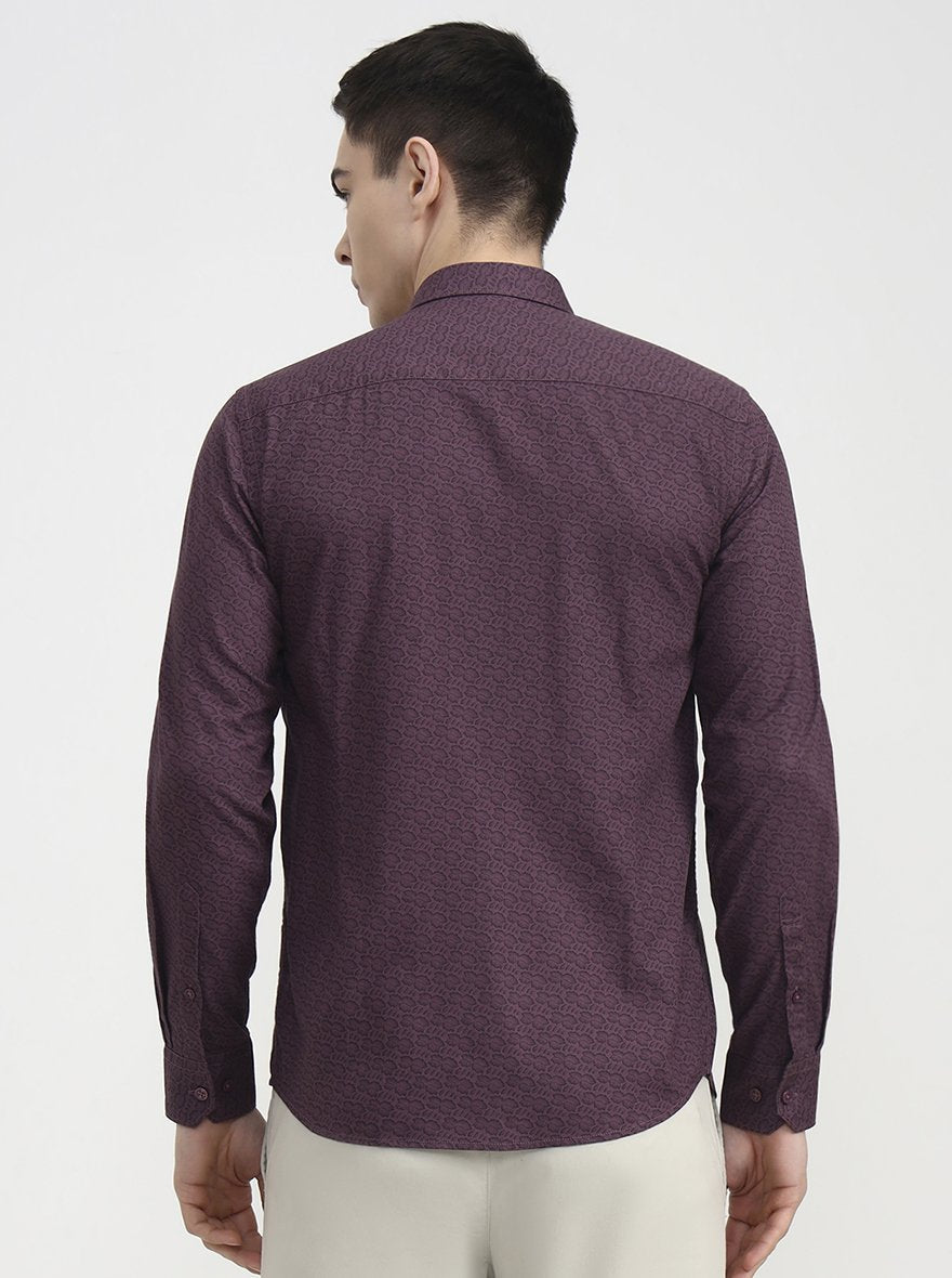 Purple Printed Tailored Fit Semi Casual Shirt | JadeBlue