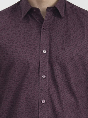 Purple Printed Tailored Fit Semi Casual Shirt | JadeBlue