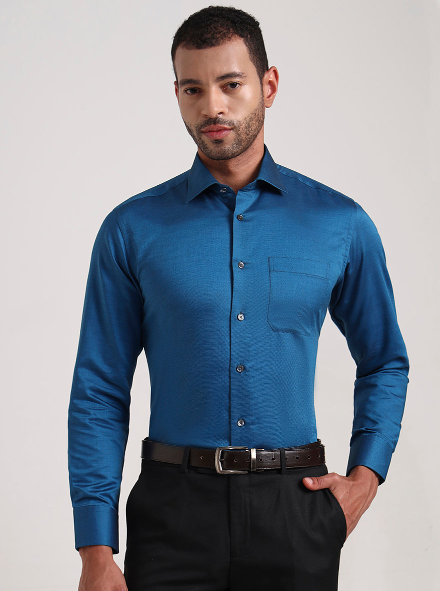 Blue Solid Slim Fit Formal Shirt | JadeBlue Super Luxe