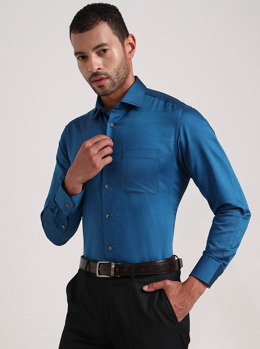 Blue Solid Slim Fit Formal Shirt | JadeBlue Super Luxe