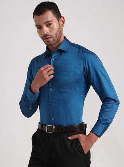 Blue Solid Slim Fit Formal Shirt | JadeBlue Super Luxe