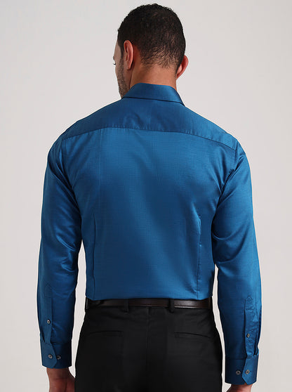 Blue Solid Slim Fit Formal Shirt | JadeBlue Super Luxe
