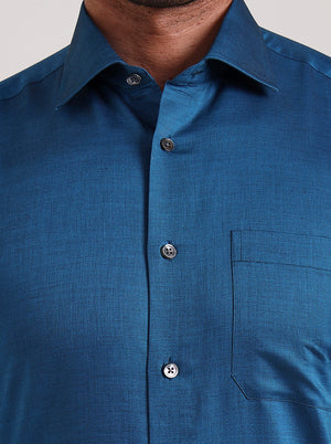 Blue Solid Slim Fit Formal Shirt | JadeBlue Super Luxe