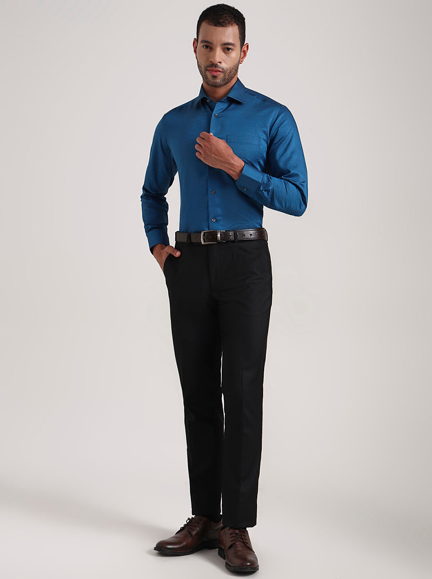 Blue Solid Slim Fit Formal Shirt | JadeBlue Super Luxe