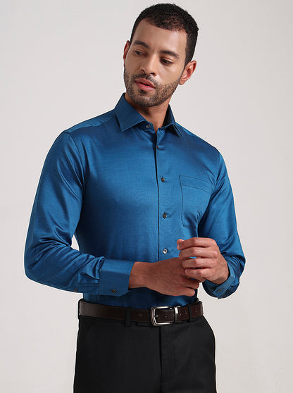 Blue Solid Slim Fit Formal Shirt | JadeBlue Super Luxe