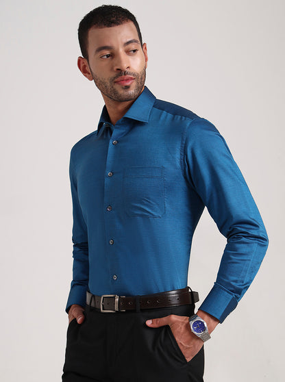 Blue Solid Slim Fit Formal Shirt | JadeBlue Super Luxe