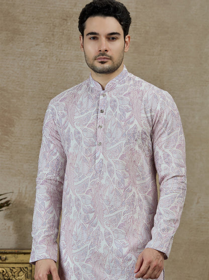 White & Purple Printed Kurta Pajama | Virasana