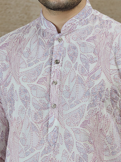 White & Purple Printed Kurta Pajama | Virasana