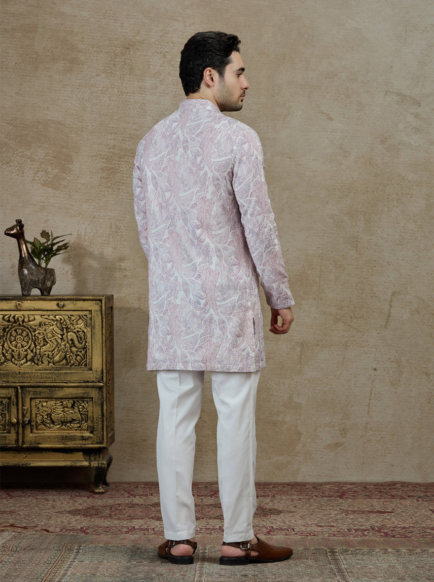 White & Purple Printed Kurta Pajama | Virasana