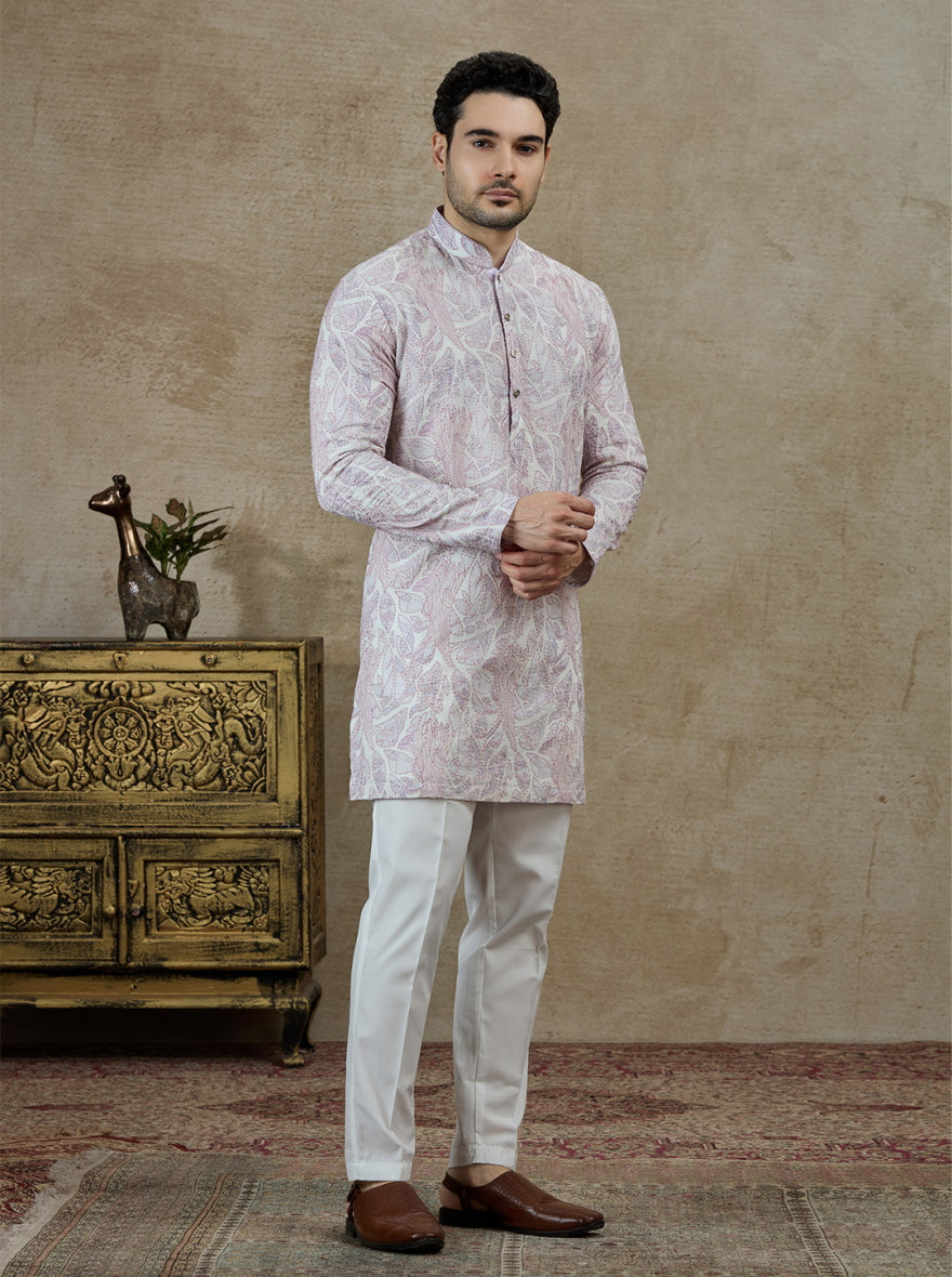 White & Purple Printed Kurta Pajama | Virasana