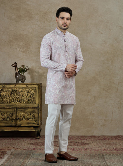 White & Purple Printed Kurta Pajama | Virasana