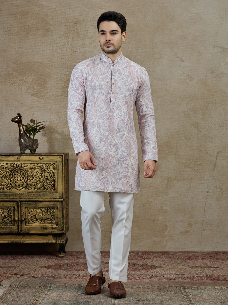 White & Purple Printed Kurta Pajama | Virasana