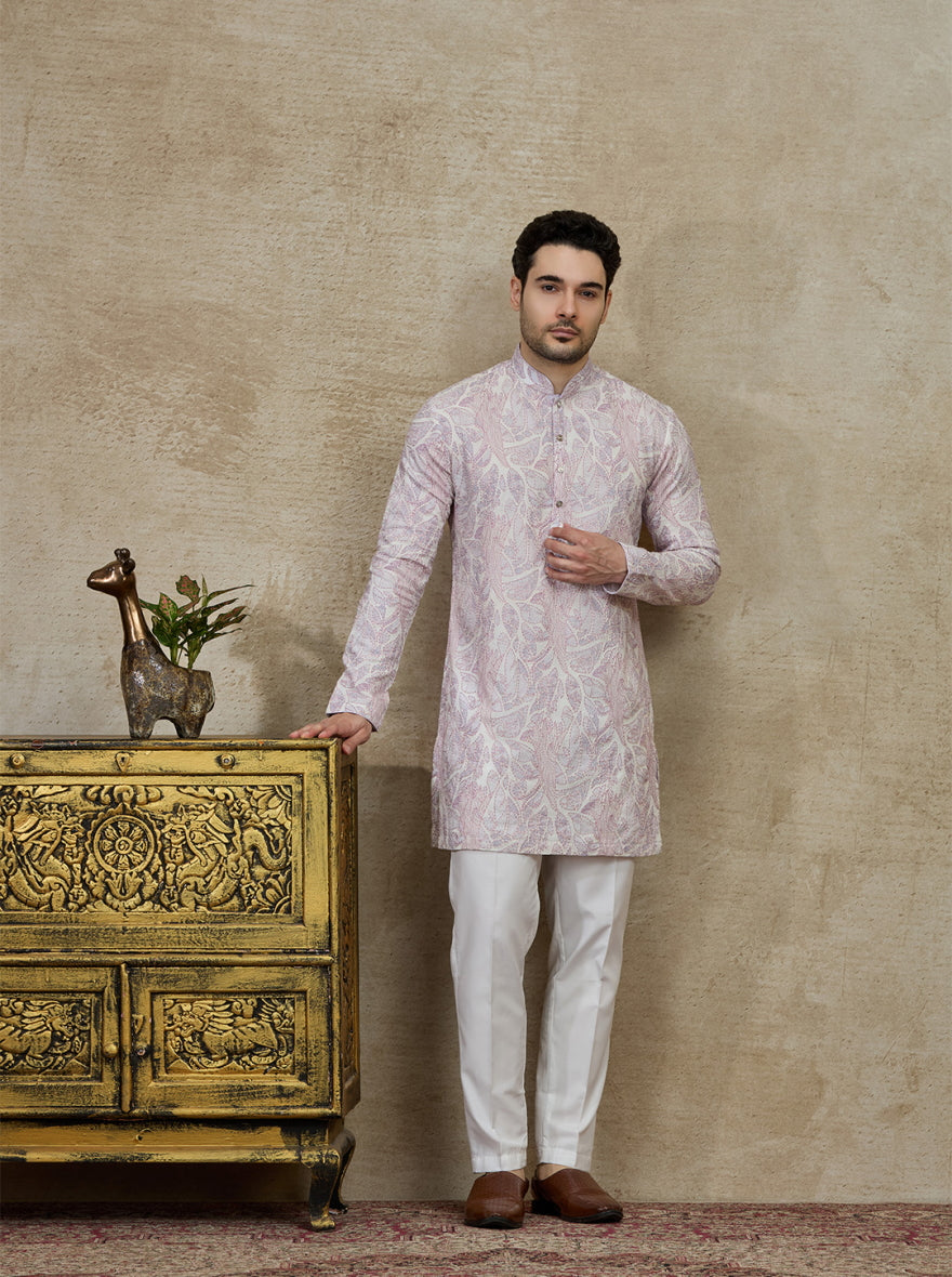 White & Purple Printed Kurta Pajama | Virasana