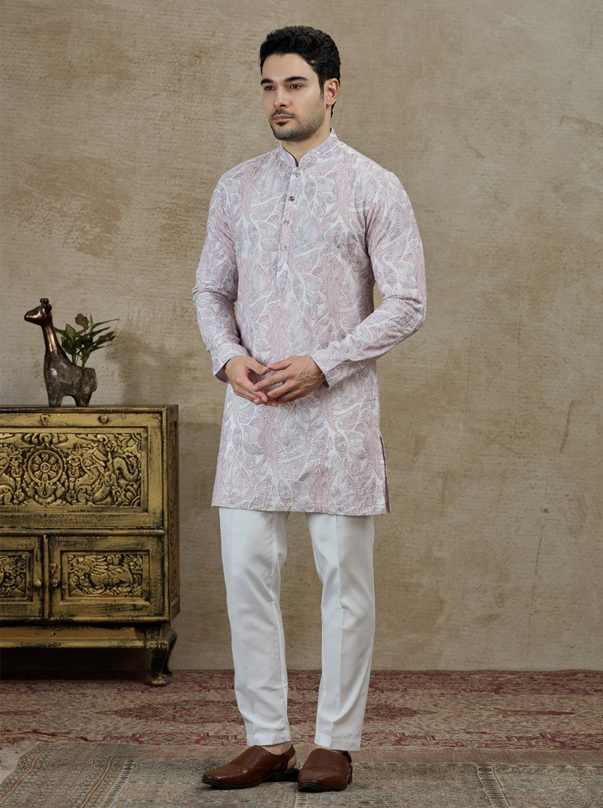 White & Purple Printed Kurta Pajama | Virasana