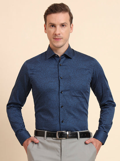 Blue & Black Printed Slim Fit Formal Shirt | JadeBlue Youth