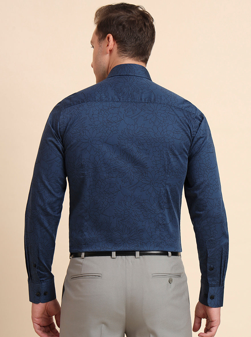 Blue & Black Printed Slim Fit Formal Shirt | JadeBlue Youth