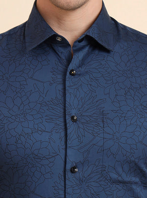 Blue & Black Printed Slim Fit Formal Shirt | JadeBlue Youth