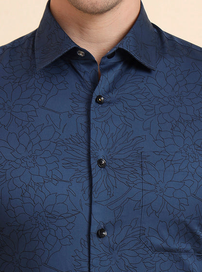 Blue & Black Printed Slim Fit Formal Shirt | JadeBlue Youth