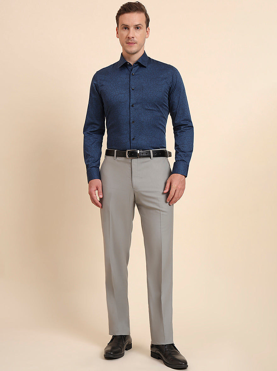 Blue & Black Printed Slim Fit Formal Shirt | JadeBlue Youth
