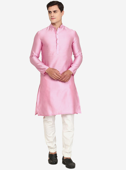 French Pink Texture Silk Blend Kurta | The Kurta Company